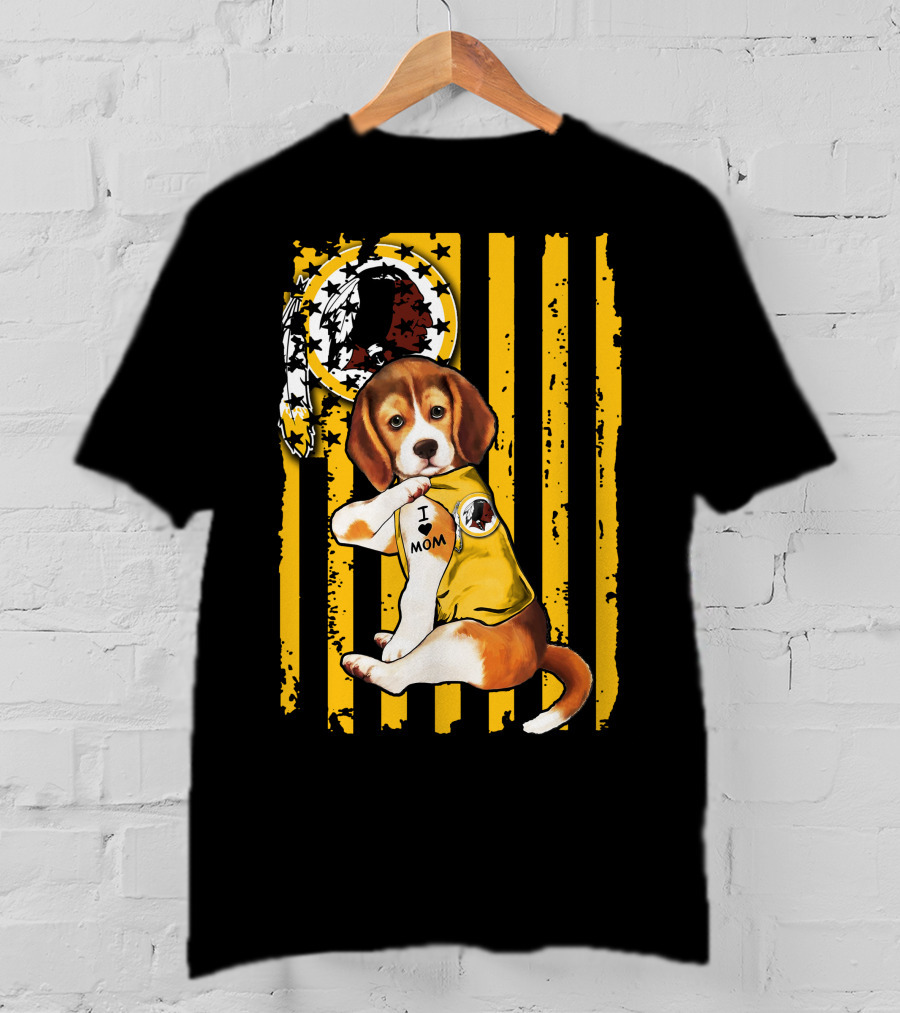 Beagle Washington Redskins I Love Mom Dog Tattoo Football Fan Stripes T-Shirt