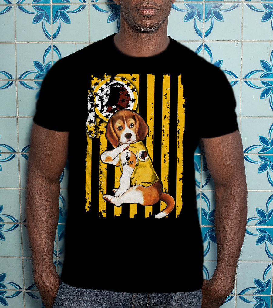 Beagle Washington Redskins I Love Mom Dog Tattoo Football Fan Stripes T-Shirt