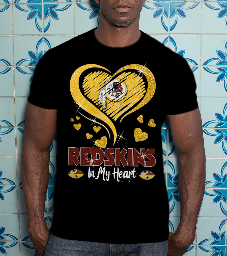 Redskins In My Heart Football Team Sparkling Heart T-Shirt