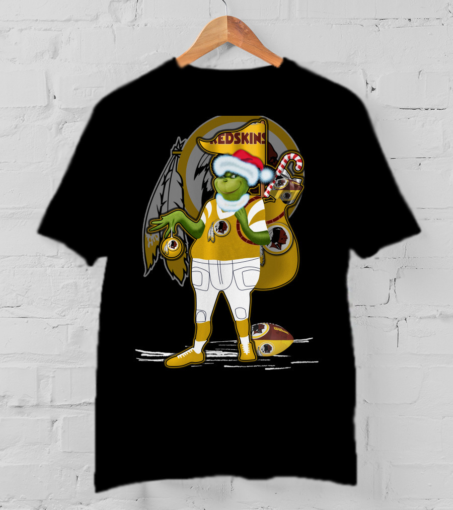 Grinchxmas V1 Washington Redskins Christmas Crossover With Santa Hat And Football Iconography T-Shirt