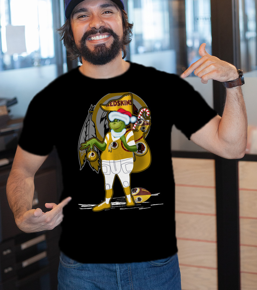 Grinchxmas V1 Washington Redskins Christmas Crossover With Santa Hat And Football Iconography T-Shirt