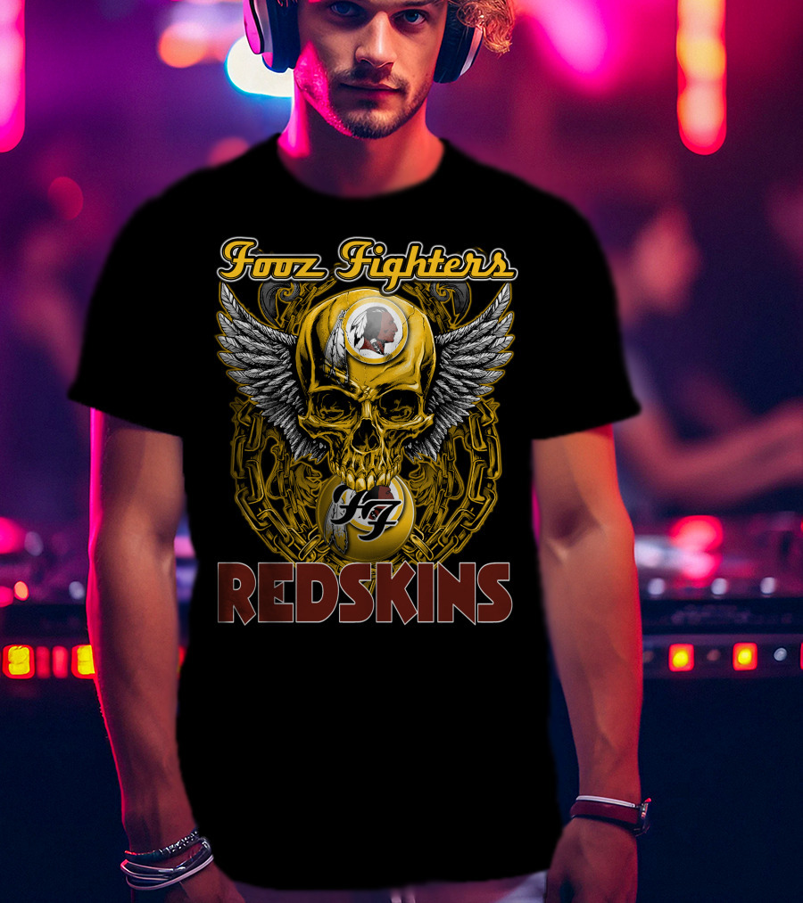 Fooz Fighters Redskins Skull Wings Chain T-Shirt