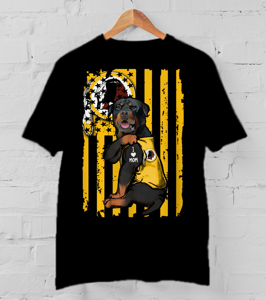 Rottweiler I Love Mom Washington Redskins Logo Stripes T-Shirt