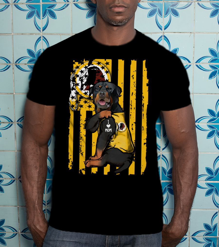 Rottweiler I Love Mom Washington Redskins Logo Stripes T-Shirt