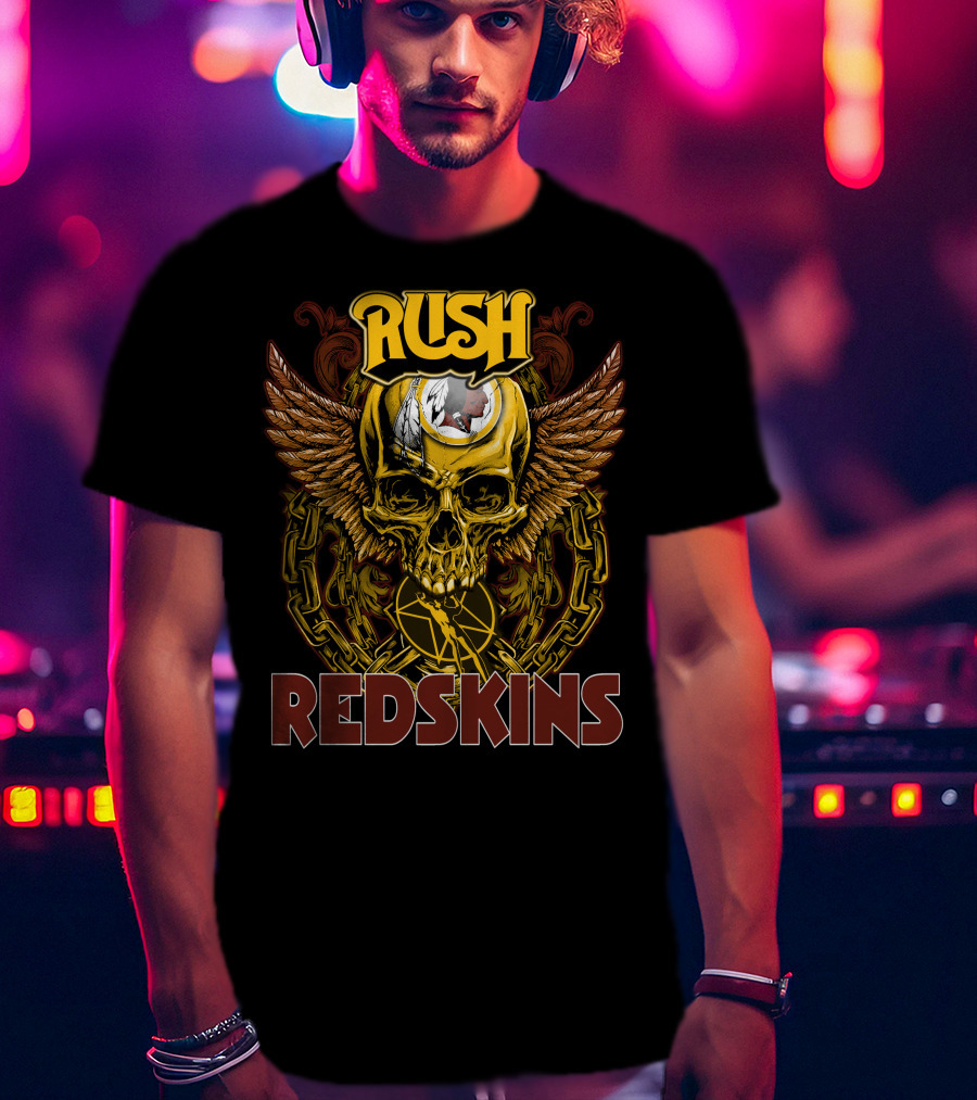 Rush Redskins Skull Wings Chains Dark T-Shirt