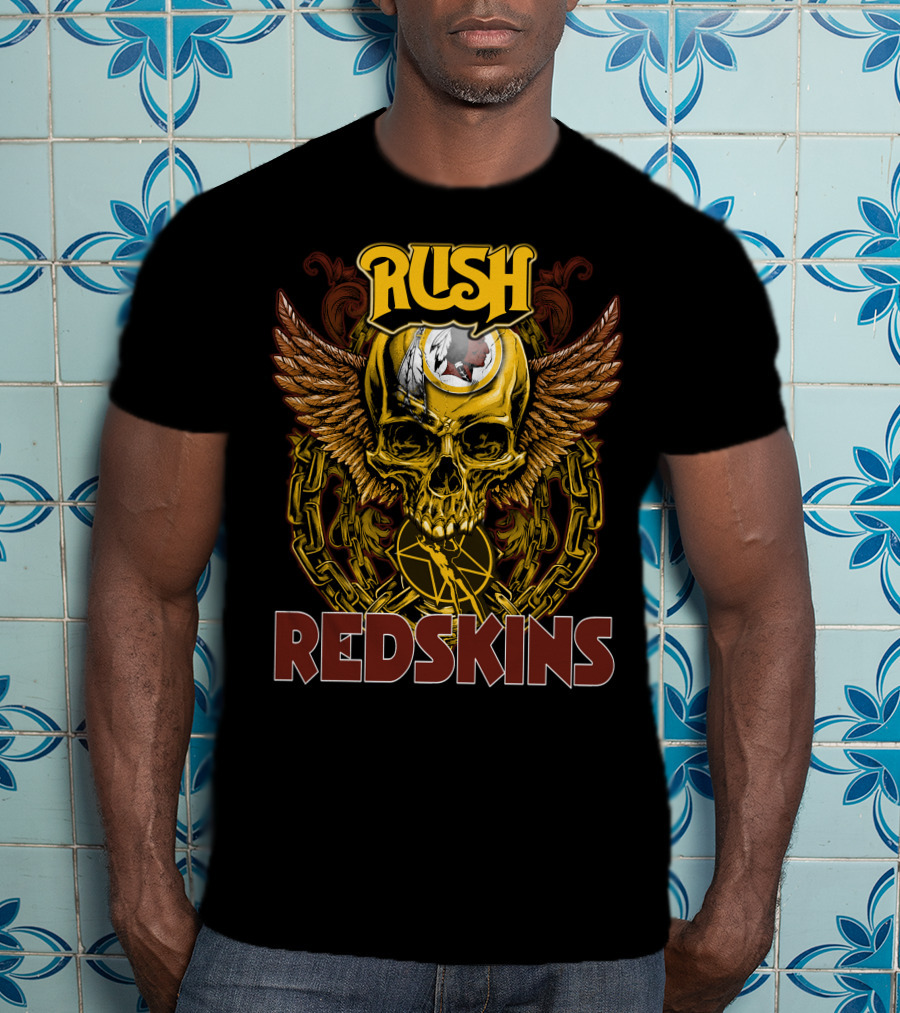 Rush Redskins Skull Wings Chains Dark T-Shirt