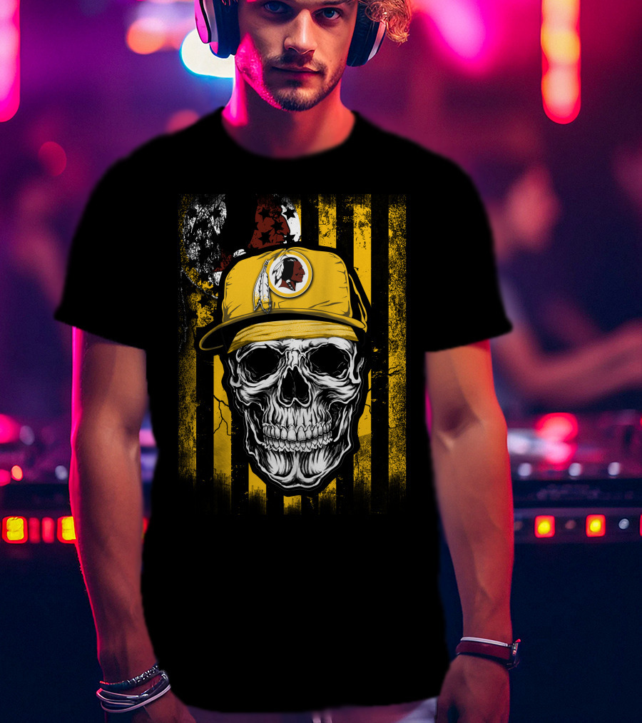 Skull V1 Washington Redskins Hat Stripes Iconic Sports Symbol T-Shirt