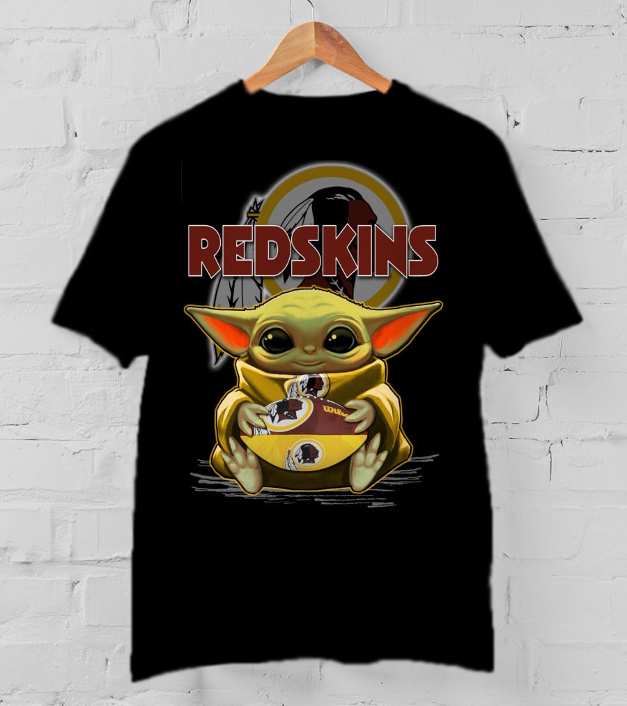 Yoda Redskins Football Baby Holding Team Logo Ball T-Shirt