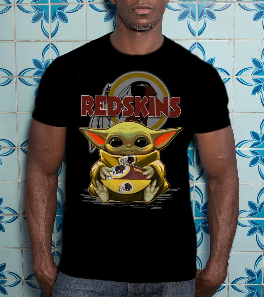 Yoda Redskins Football Baby Holding Team Logo Ball T-Shirt
