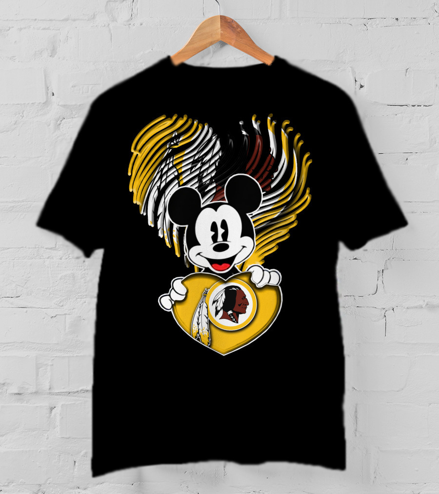 Mick V1 Washington Redskins Heart Motif With Feathers T-Shirt