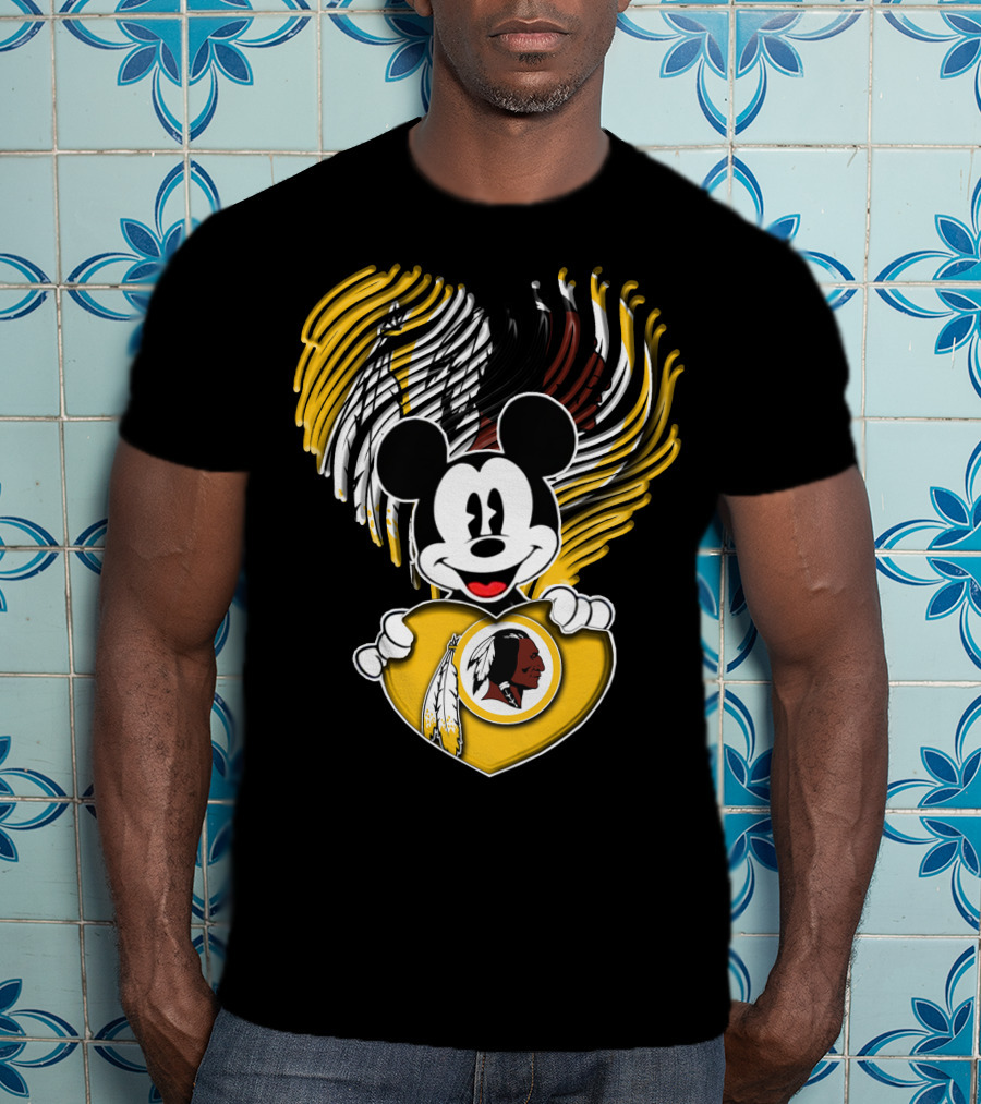 Mick V1 Washington Redskins Heart Motif With Feathers T-Shirt