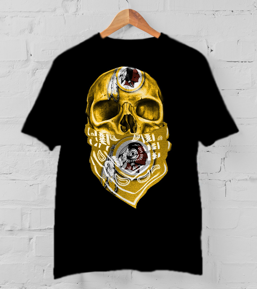 Skull Washington Redskins Logo With Yellow Bandana And Native American Symbolics T-Shirt
