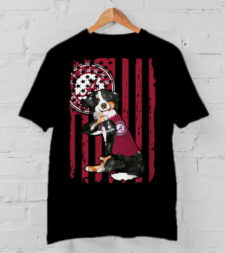 Border Collie Alabama Crimson Tide I Love Mom T-Shirt