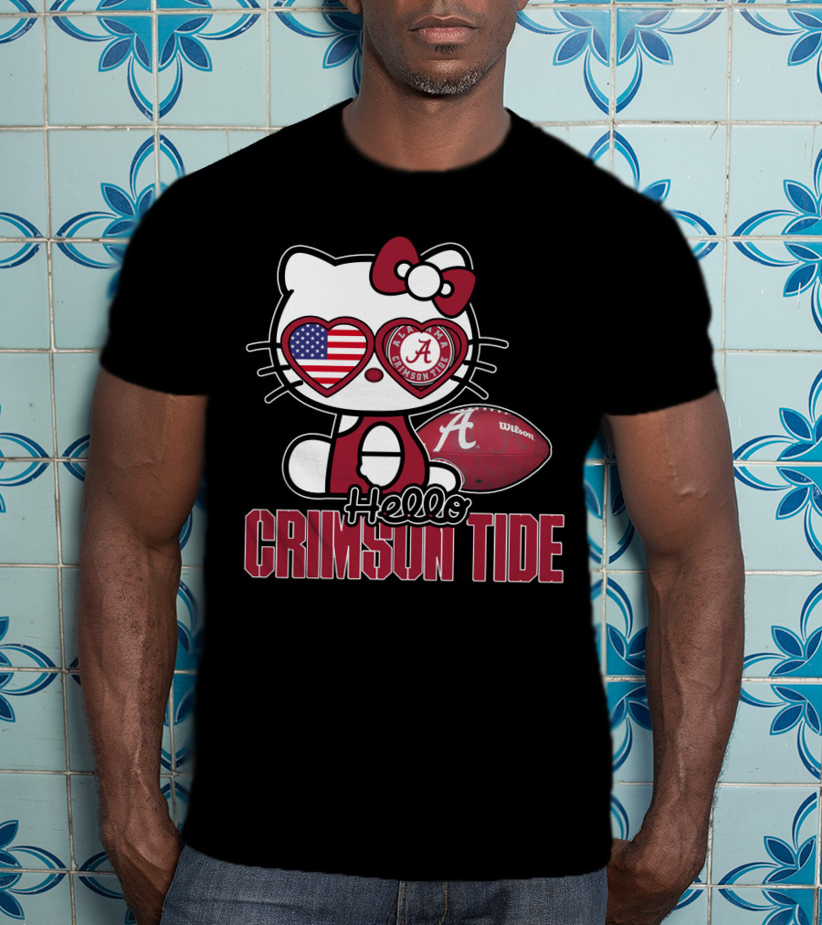 Hello Kitty Alabama Crimson Tide Football Usa Flag T-Shirt