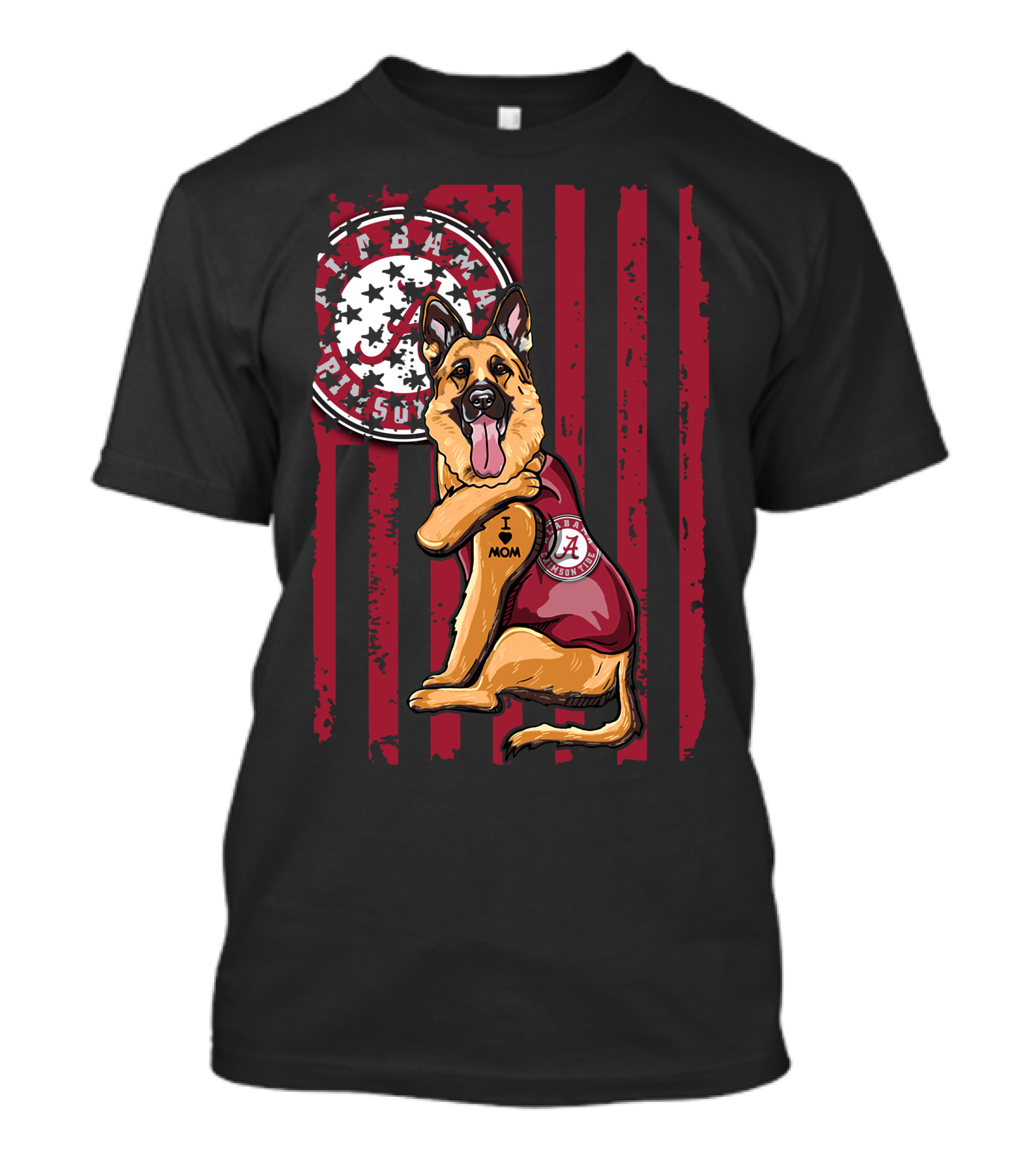 German Shepherd Alabama Crimson Tide Pride With I Love Mom Tattoo T-Shirt
