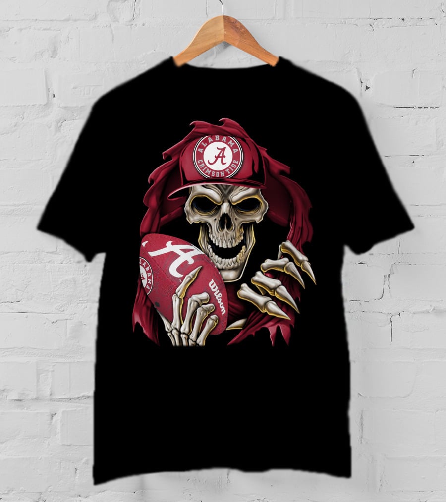 Skullbong Alabama Crimson Tide Skeleton Football Wilson T-Shirt