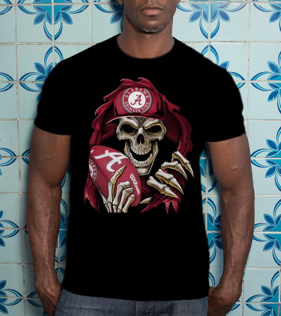 Skullbong Alabama Crimson Tide Skeleton Football Wilson T-Shirt