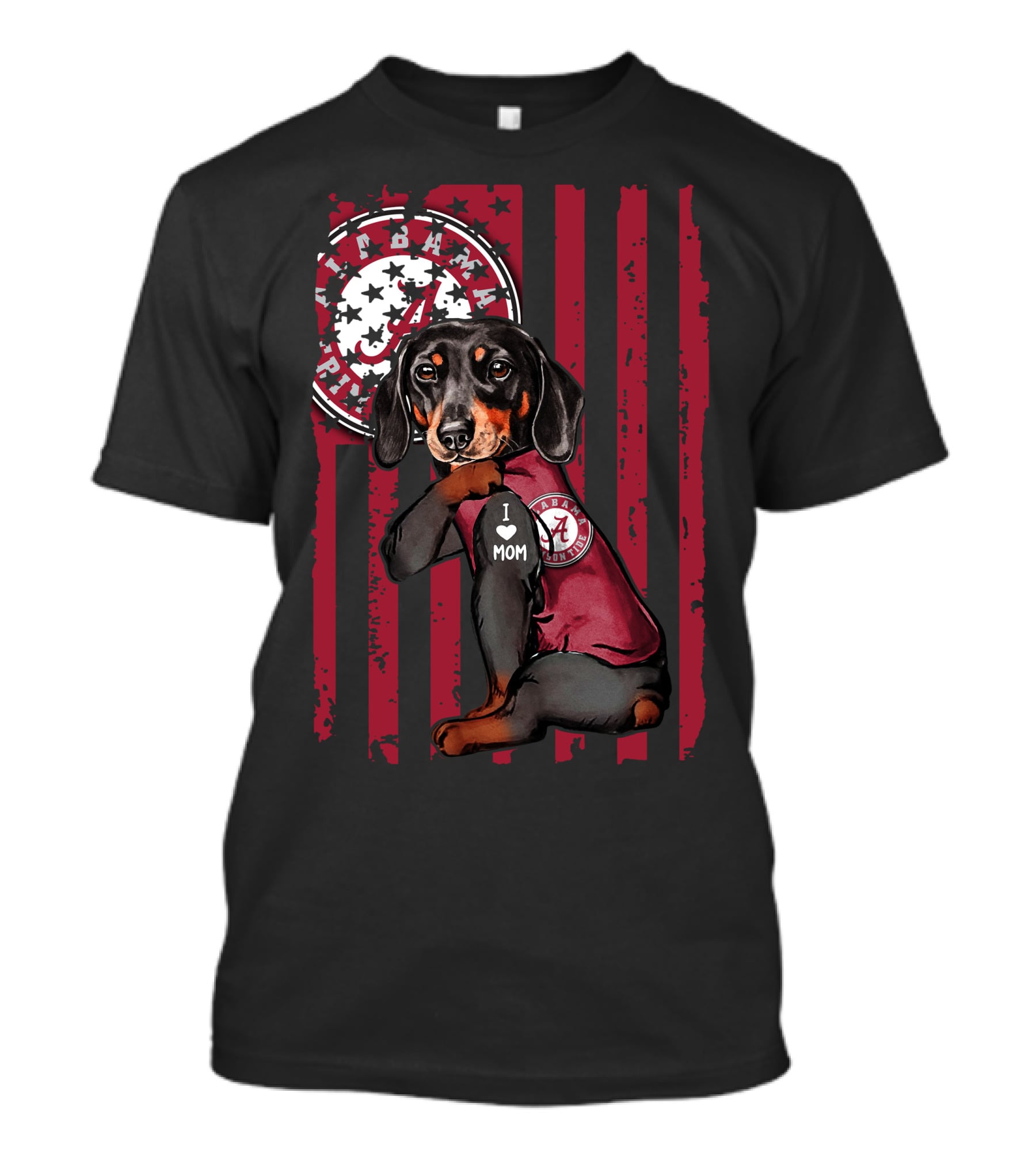 Dachshund Alabama Crimson Tide I Love Mom T-Shirt