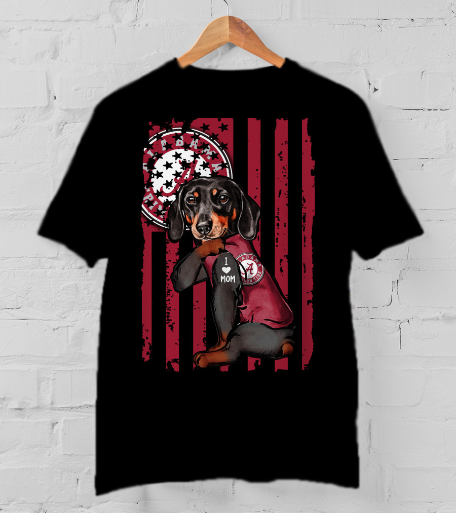 Dachshund Alabama Crimson Tide I Love Mom T-Shirt