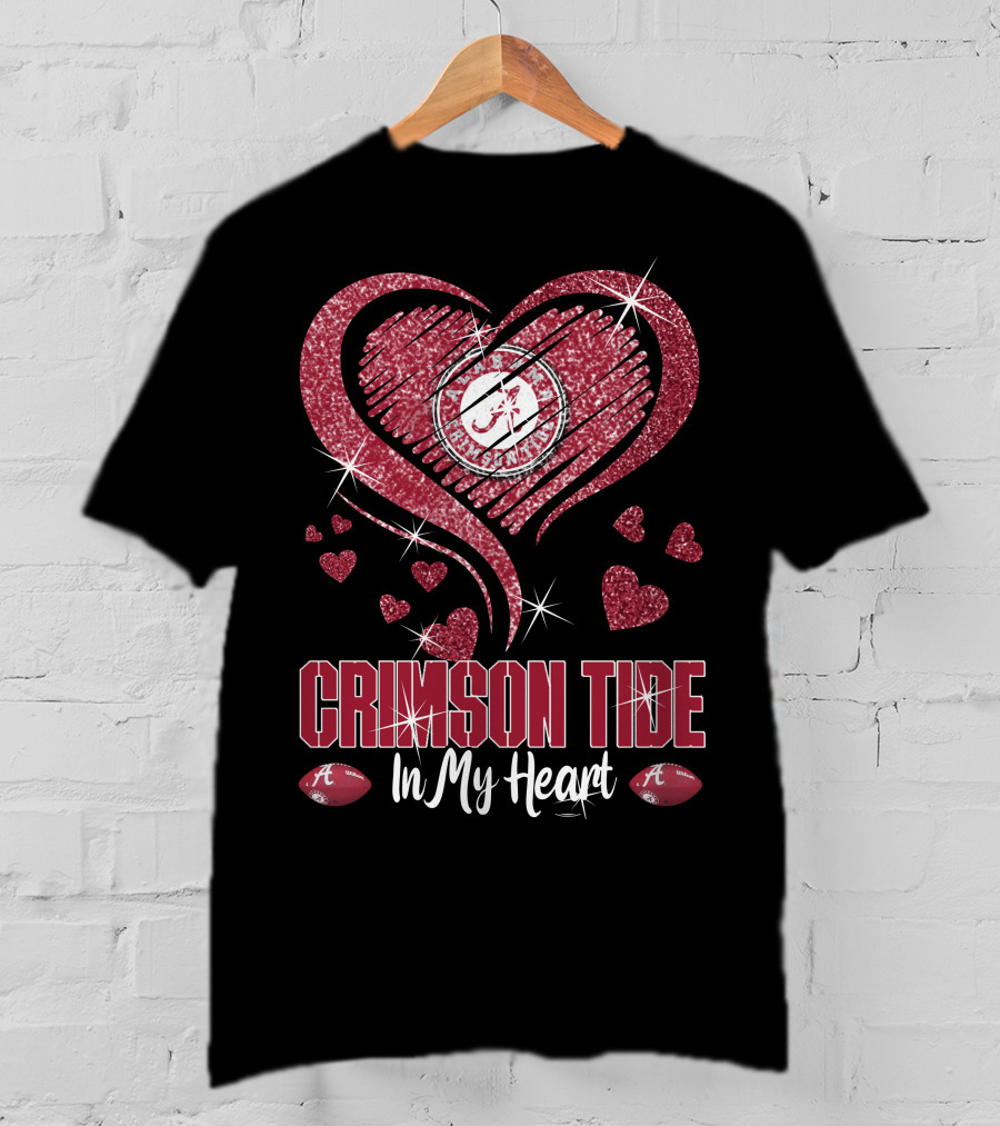 Crimson Tide In My Heart Alabama Football Fan Love T-Shirt