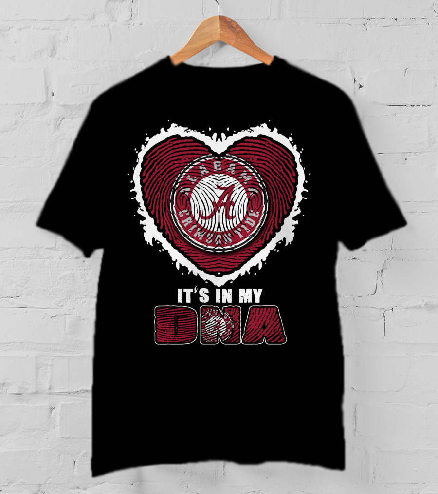 Alabama Crimson Tide It's In My Dna Heart Fingerprint T-Shirt