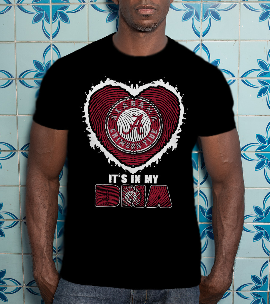 Alabama Crimson Tide It's In My Dna Heart Fingerprint T-Shirt