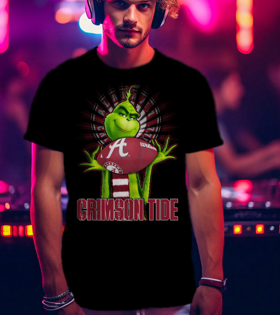 Grinch Holding Alabama Crimson Tide Football Wilson T-Shirt