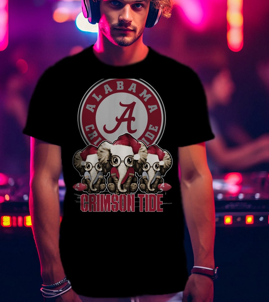 Alabama Crimson Tide Elephant Xmas Holiday Fans T-Shirt
