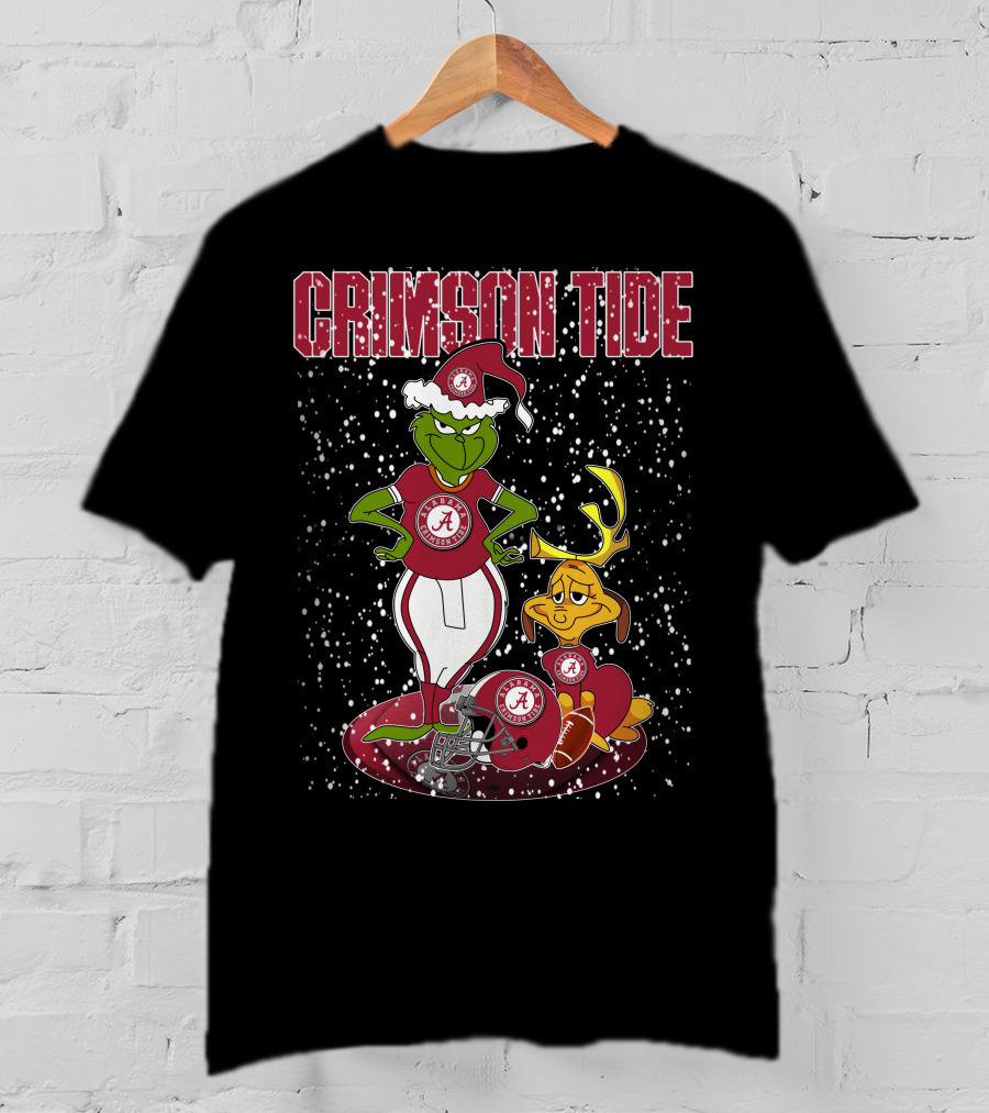 Grinchxmas Alabama Crimson Tide Holiday Cheer With Grinch And Reindeer In Snowy Scene T-Shirt