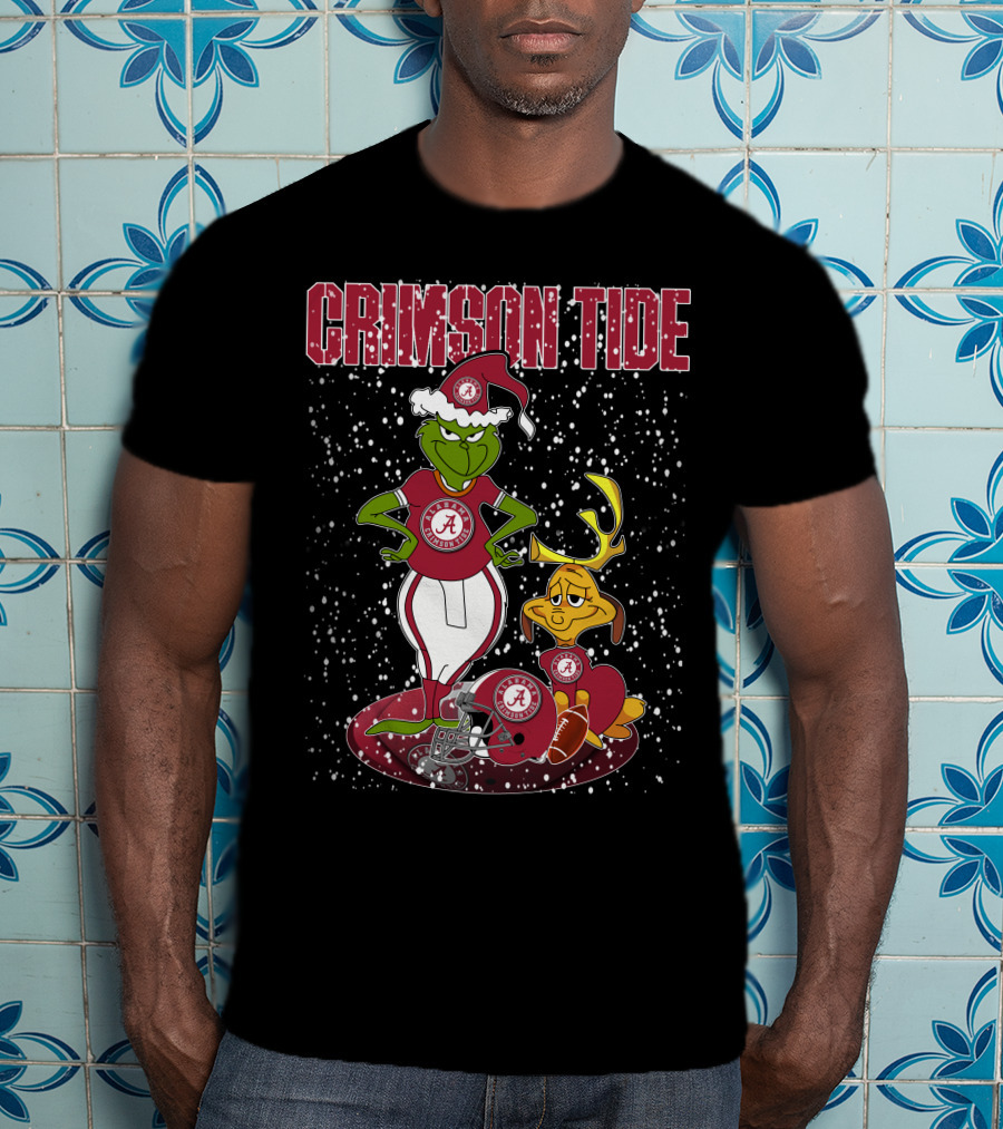Grinchxmas Alabama Crimson Tide Holiday Cheer With Grinch And Reindeer In Snowy Scene T-Shirt