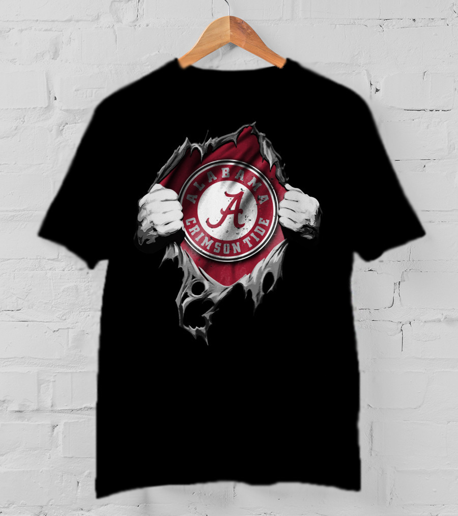 Torn V2 Alabama Crimson Tide Logo Hands Rip Through T-Shirt