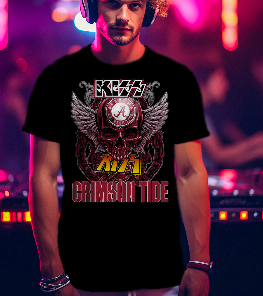 Kiss Alabama Crimson Tide Skull Wings Chain T-Shirt