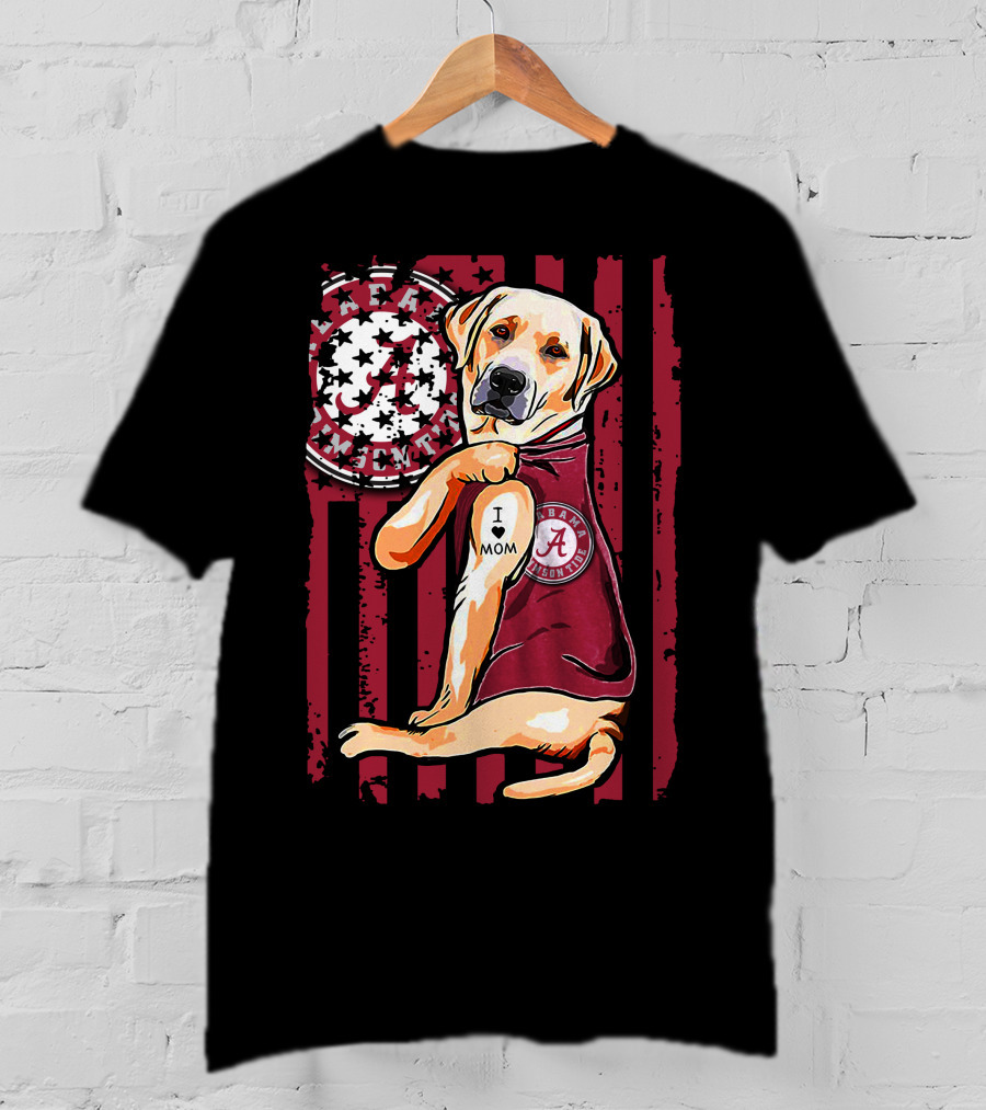 Labrador Retriever I Love Mom Alabama Crimson Tide Flag T-Shirt