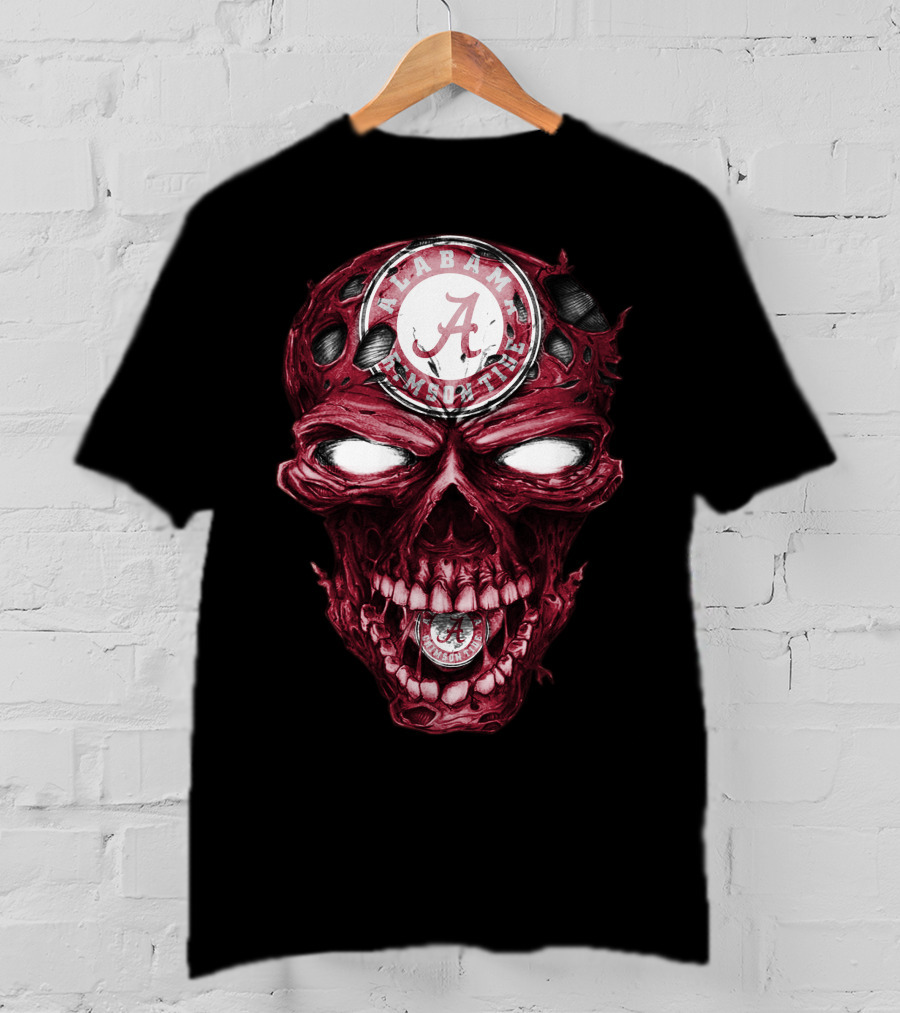 Skull V2 Alabama Crimson Tide A Logo Grinning Red Eyes T-Shirt