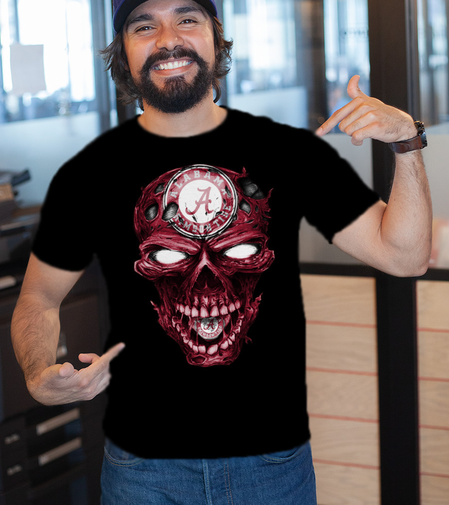 Skull V2 Alabama Crimson Tide A Logo Grinning Red Eyes T-Shirt