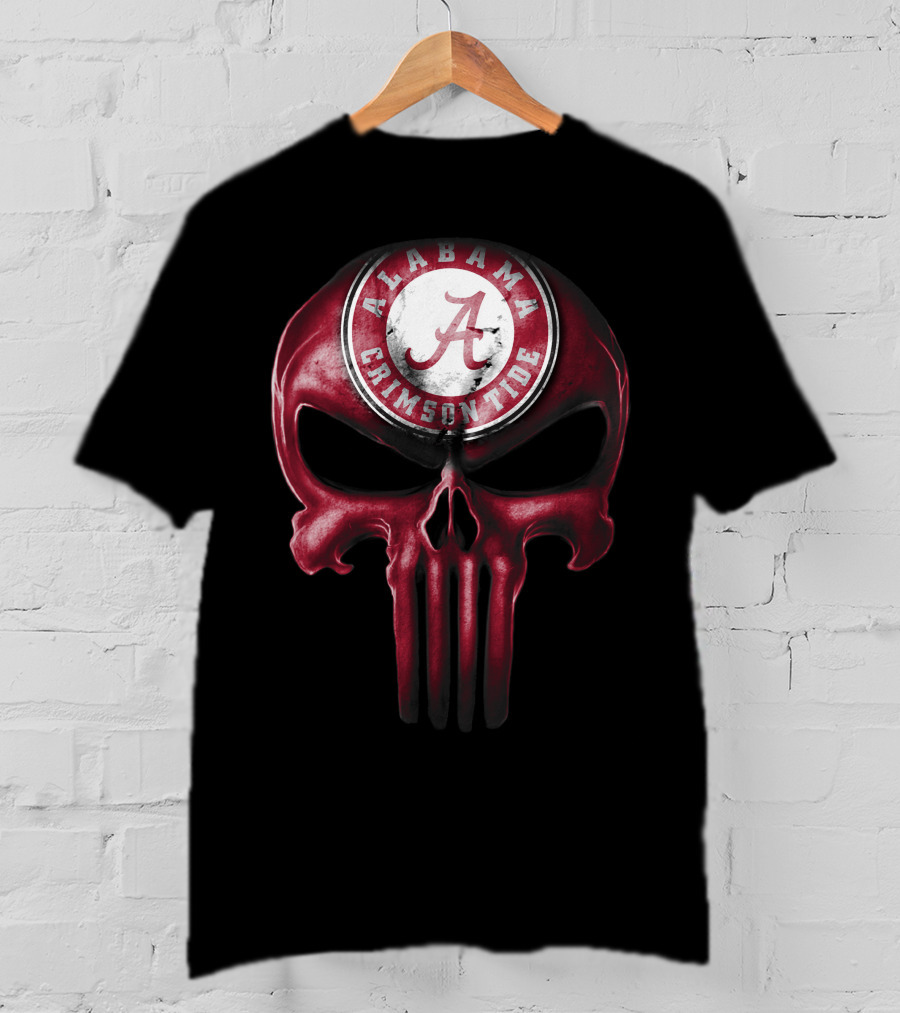 Skull Alabama Crimson Tide Logo Punisher Style T-Shirt
