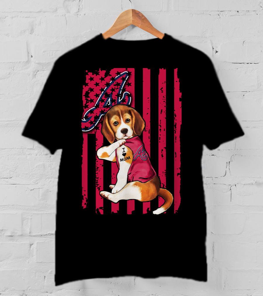 Beagle I Love Mom Atlanta Braves Stripes T-Shirt