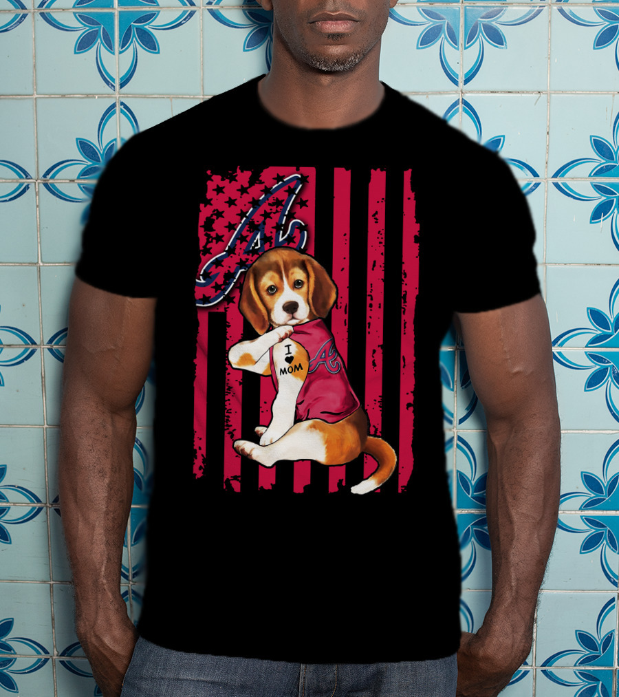 Beagle I Love Mom Atlanta Braves Stripes T-Shirt