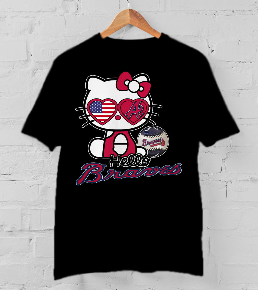 Hello Kitty Braves Patriotic Heart Baseball T-Shirt