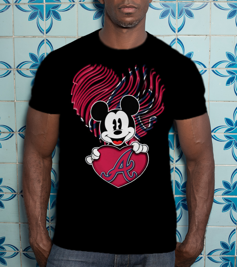 Mickey Mouse Atlanta Braves Heart T-Shirt
