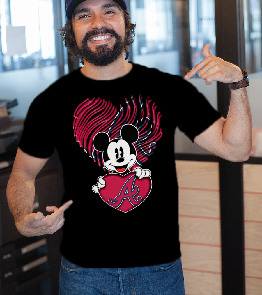 Mickey Mouse Atlanta Braves Heart T-Shirt