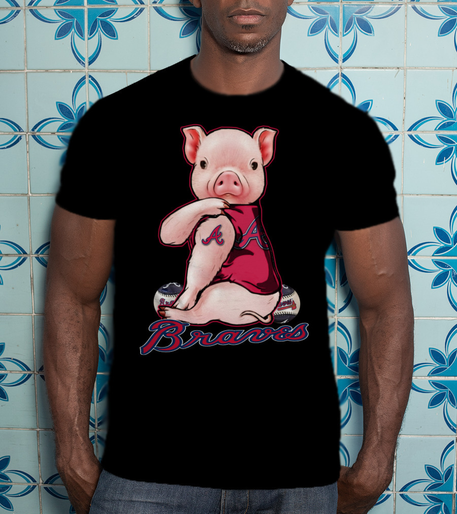 Pig In Atlanta Braves Jersey With Baseballs T-Shirt