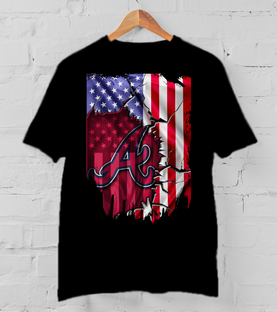 Flag V2 Atlanta Braves American Flag Ripped Baseball T-Shirt