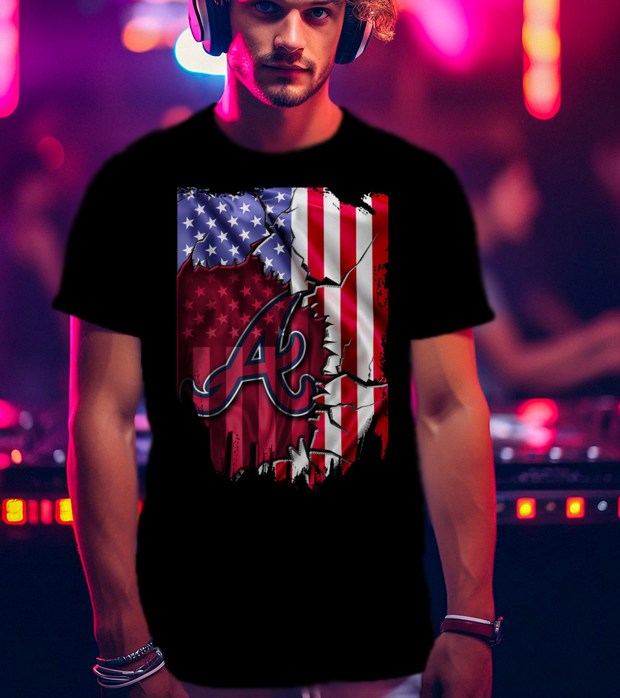 Flag V2 Atlanta Braves American Flag Ripped Baseball T-Shirt
