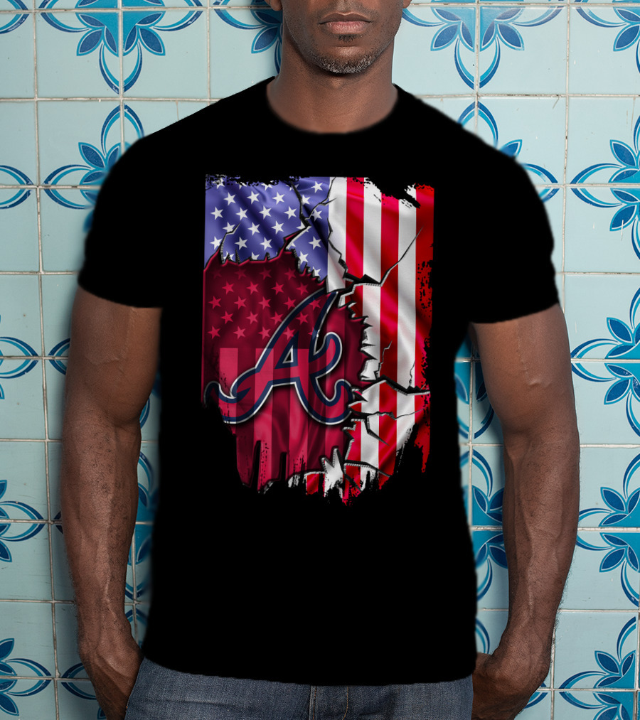 Flag V2 Atlanta Braves American Flag Ripped Baseball T-Shirt