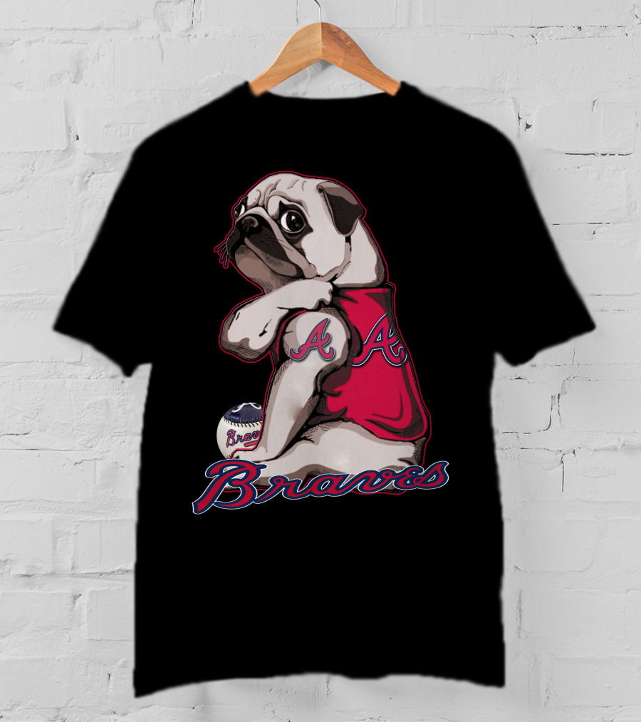 Pug Wearing Braves Jersey With Baseball And Double A T-Shirt