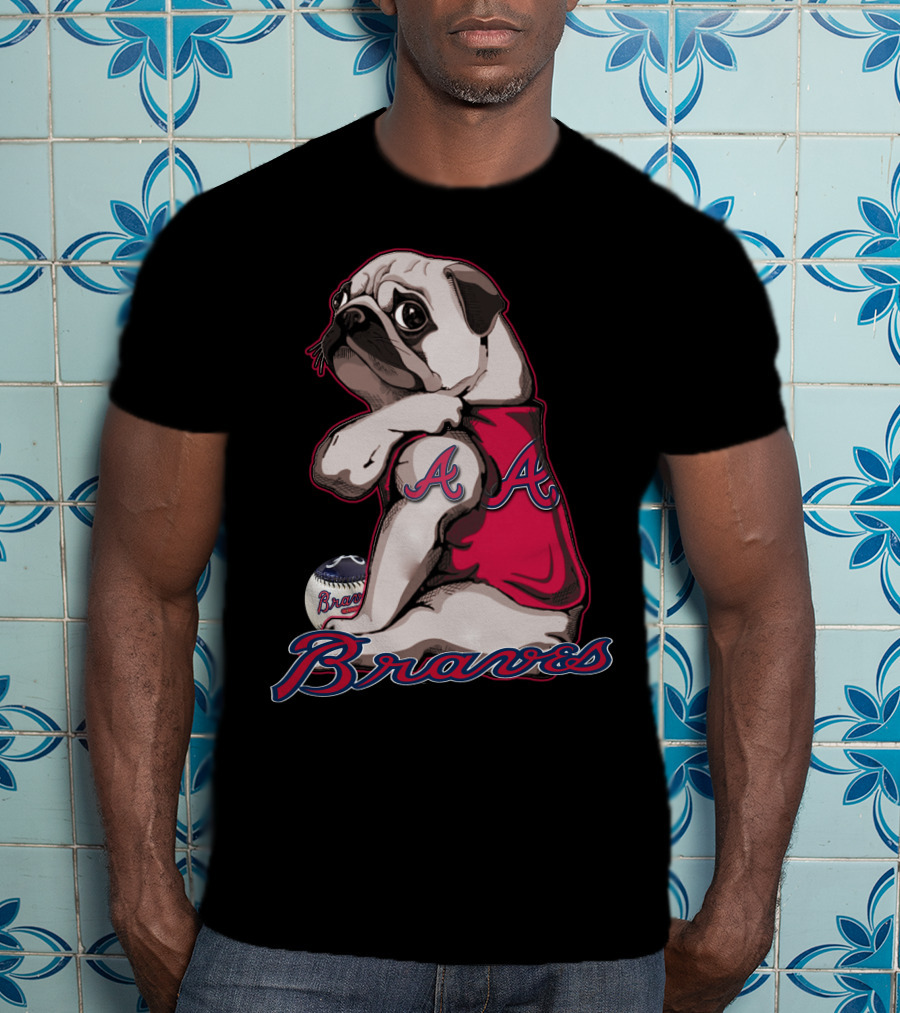 Pug Wearing Braves Jersey With Baseball And Double A T-Shirt