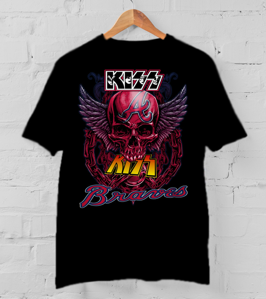 Kiss Atlanta Braves Skull Logo With Wings And Chains T-Shirt