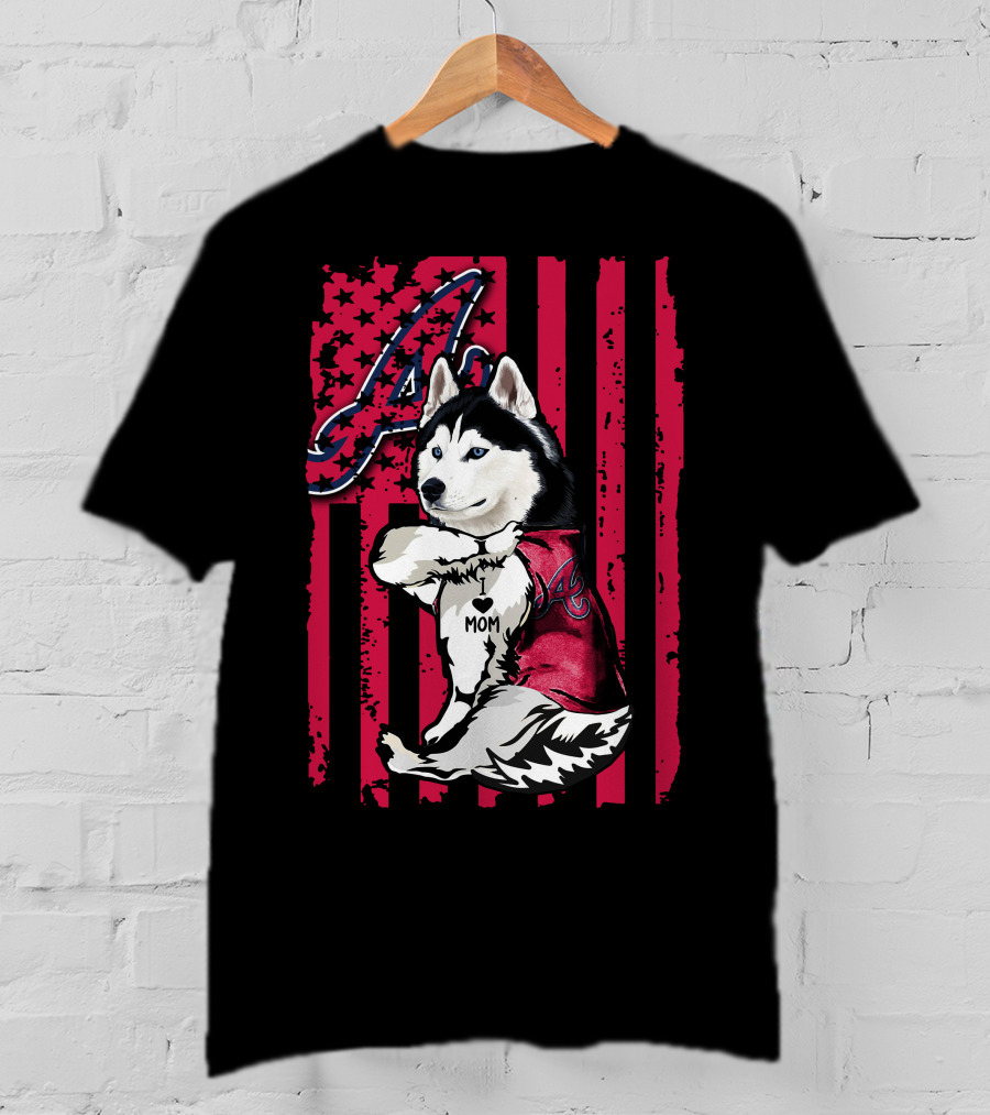 Siberian Husky I Love Mom Atlanta Braves T-Shirt