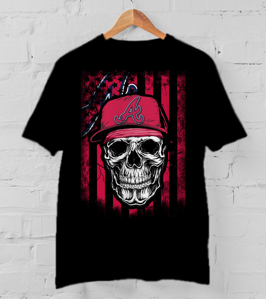 Skull With Atlanta Braves Hat On T-Shirt